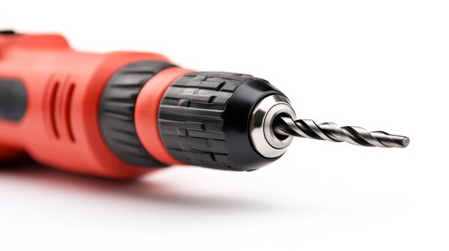 An electric drill with a bit inserted, isolated on a clean white background