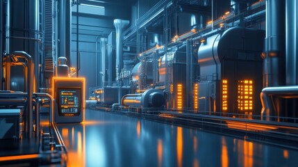 Automated recycling facility glowing with high-tech systems, realistic depiction, isolated with a clean background for clarity and artistic focus.
