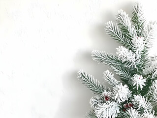 Obraz premium Snowy Fir Branches Winter Background Illustration