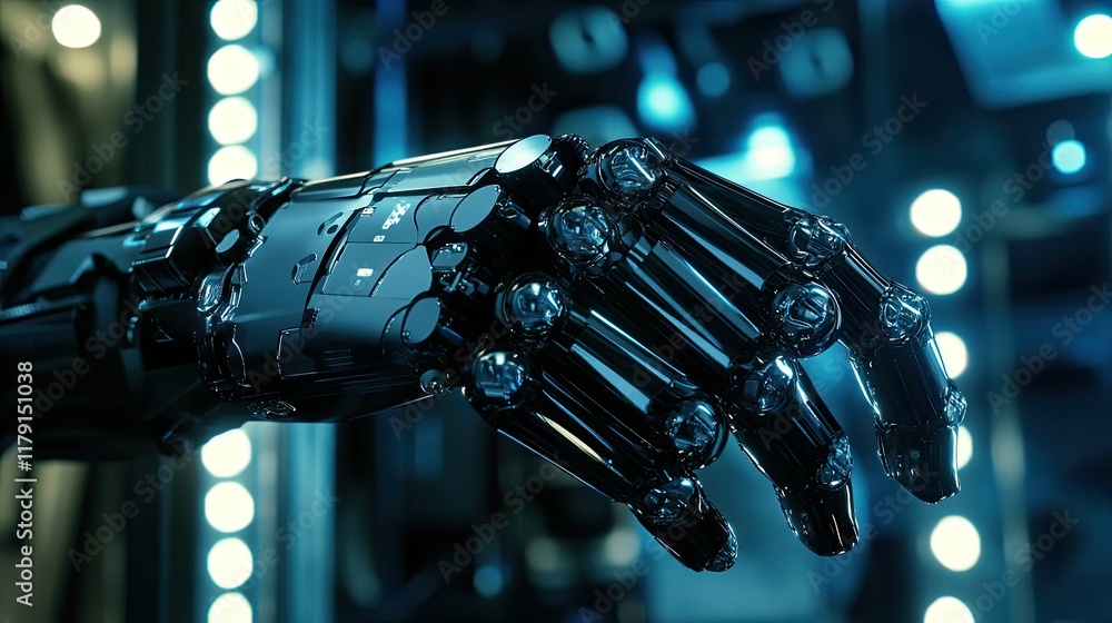 Poster futuristic robotic hand with advanced mechanical features and design
