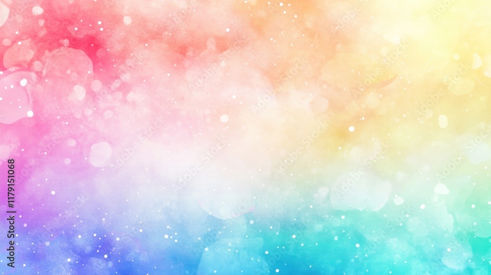 Poster pastel rainbow bokeh background with soft light and sparkle.