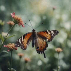 Obraz premium A butterfly with watercolor-styled wings in mid-flight.