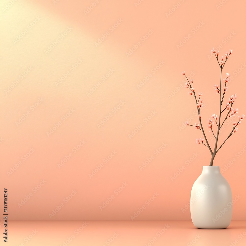 Poster peaceful modern setting featuring a gradient background gradually shifting from light coral to soft 
