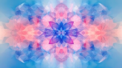 Obraz premium Abstract pastel pink and blue floral kaleidoscope pattern.