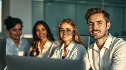 Obraz premium Businesswoman working in office on Labor Day