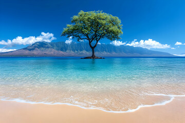 Serene Island Tree Paradise Background