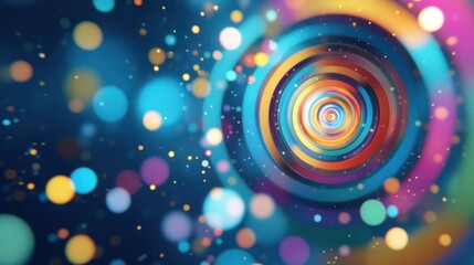 Abstract swirling colorful circles and bokeh lights background.