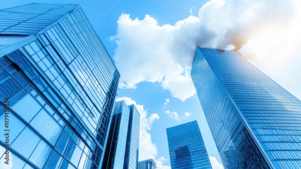 Poster stunning urban skyline with modern architecture and cloudy sky