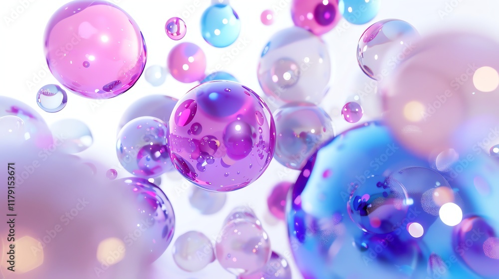 Poster abstract floating iridescent bubbles.