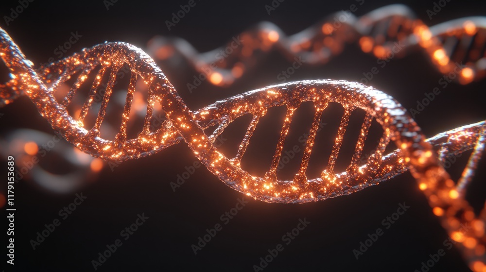 Poster glowing dna helix structure in dark background for scientific concepts