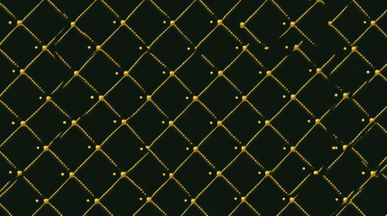 Fototapeta premium Dark green background with golden diamond pattern and studs.