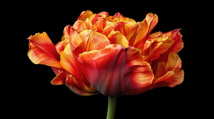 Vibrant Orange and Red Tulip on Black Background for Floral Art
