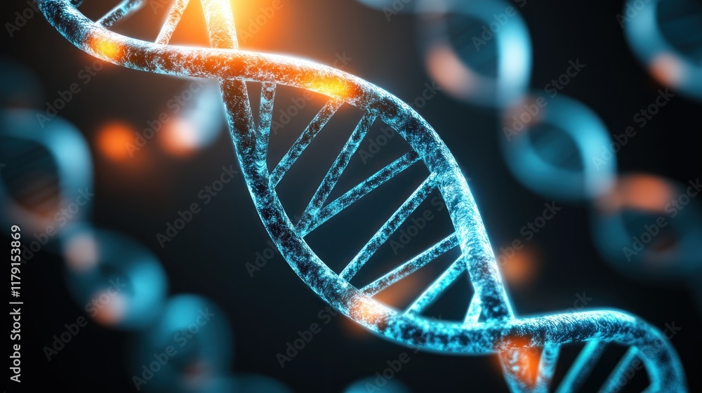Poster glowing dna helix structure on dark background for science illustration