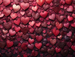 Fototapeta premium Valentine day A vibrant gathering of dark red hearts representing love and passion