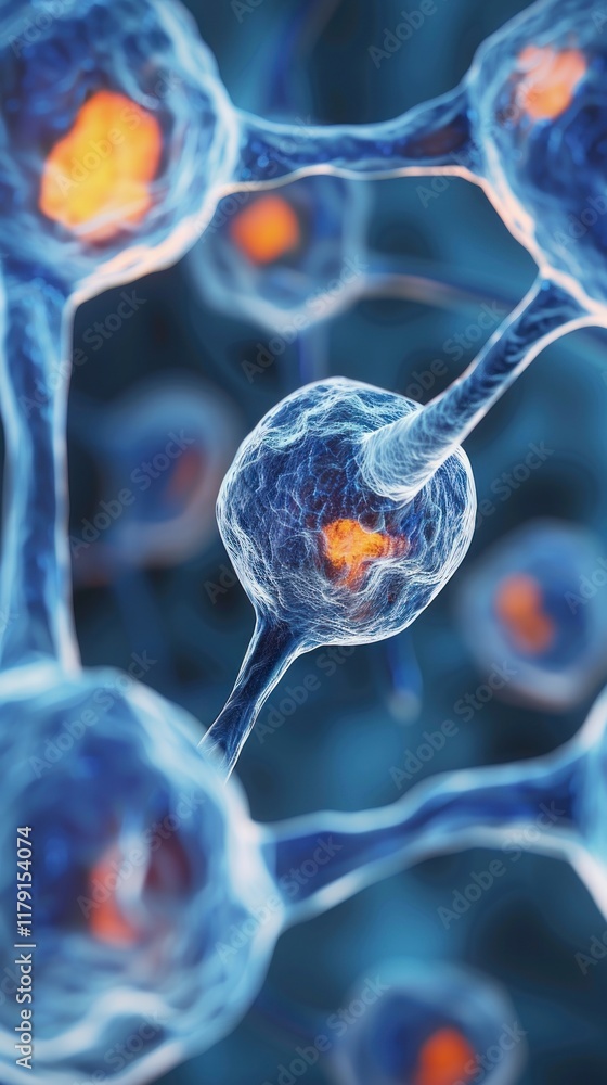 Poster detailed close-up view of neurons in a digital environment
