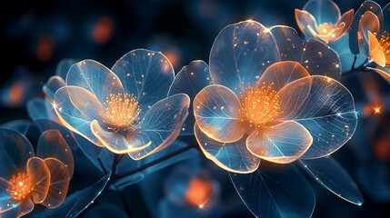 Luminous Floral Blooms Glowing In Dark Night