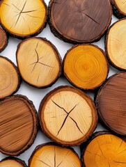 Fototapeta premium A photostock of neatly stacked firewood logs, arranged dynamically and isolated on a clean white background for a natural and rustic theme. High Quality