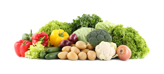 Many different ripe vegetables isolated on white
