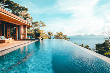 Obraz premium Luxury beach resort, villa bungalow with infinity pool over the sea