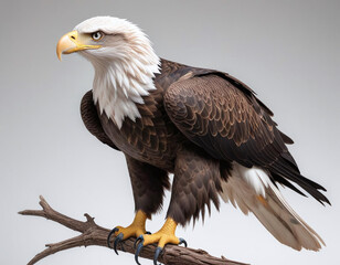 Obraz premium Majestic Bald Eagle Perched Gracefully on a Wooden Branch