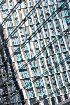 This image captures the unique diagonal lines of modern architecture, portraying an innovative design that represents a shift towards contemporary urban aesthetics.