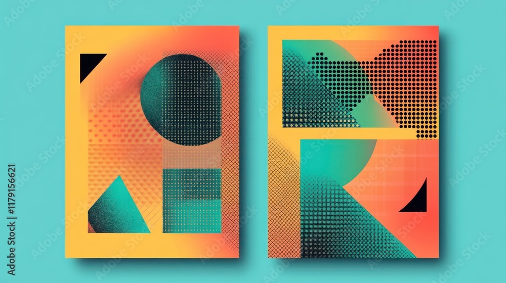 Aufkleber two abstract geometric posters with gradients and patterns.