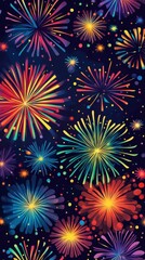 Naklejka premium colorful fireworks lighting up the night sky, dynamic and vibrant, focus on celebration and joy