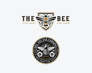 Vintage classic organic fresh bee honey logo template