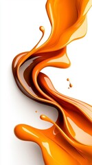 Fototapeta premium A photostock of vibrant orange particles forming a dynamic swirl pattern, glowing with warm light, suspended on a clean white background. High Quality