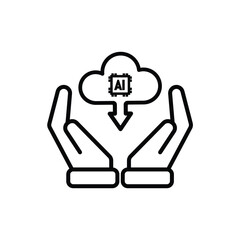 ai icon. Cloud Computing in hand, Outline icons include network, Download and Upload. for computers, technology. Line design style. vector design template