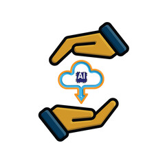 ai icon. Cloud Computing in hand, Outline icons include network, Download and Upload. for computers, technology. colored flat design style. vector design template