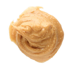 Sample of tasty nut butter isolated on white, top view