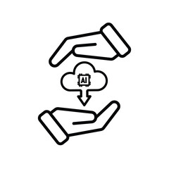 ai icon. Cloud Computing in hand, Outline icons include network, Download and Upload. for computers, technology. Line design style. vector design template