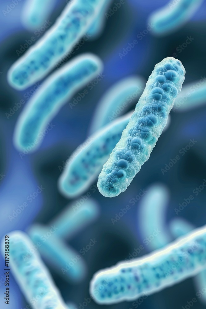 Poster magnified view of bacteria with detailed cellular structures