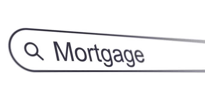 Typing words mortgage rates into search box, search bar close-up, looking for loan rates, footage