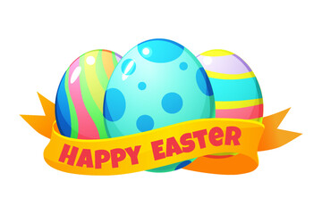 Colored Easter eggs with golden ribbon for your greeting card,calendars, stickers or icons. Happy Easter Day