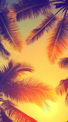 Tropical Sunset Palm Fronds Illustration
