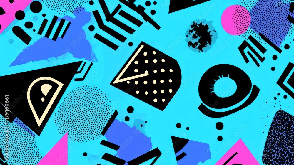 Poster abstract geometric seamless pattern with vibrant colors and shapes.