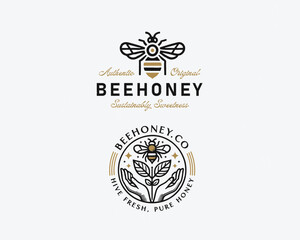 Vintage classic organic fresh bee honey logo template