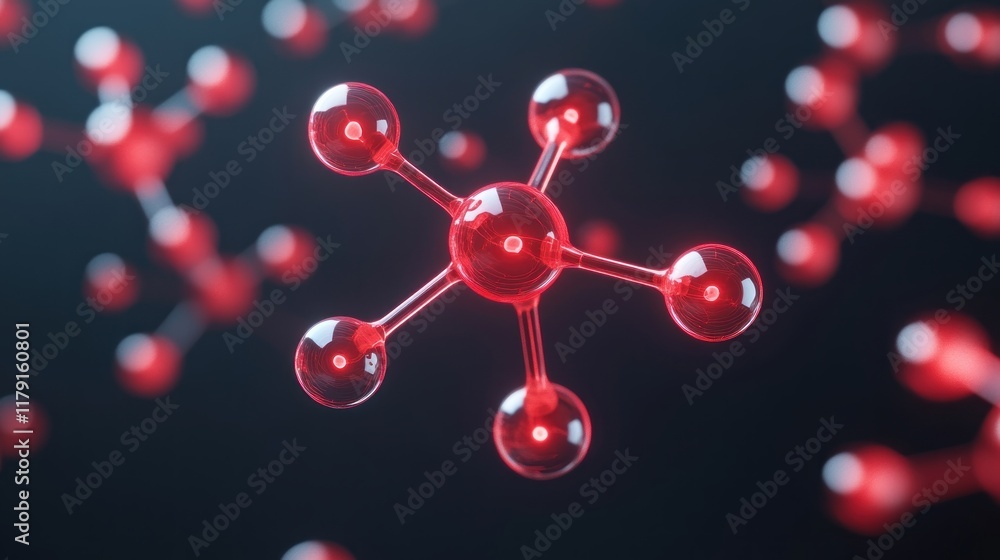 Poster red molecular structure on dark background for scientific illustration