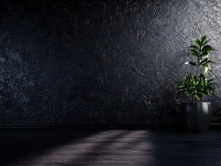 Dark textured wallpaper with a subtle metallic finish, adding depth and elegance to a modern office setting 