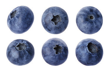Obraz premium Fresh ripe blueberries isolated on white, set