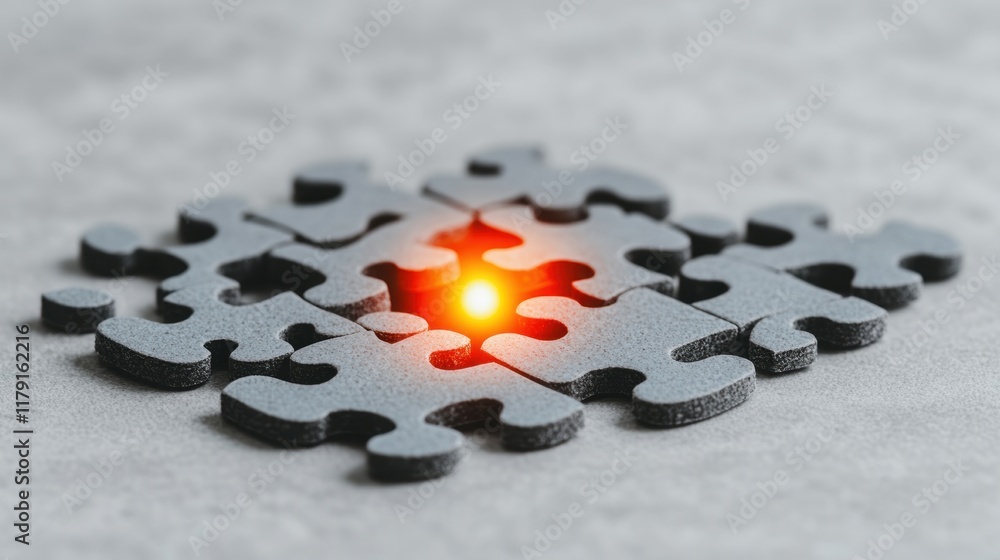 Poster light illuminates section of interlocking puzzle pieces on surface
