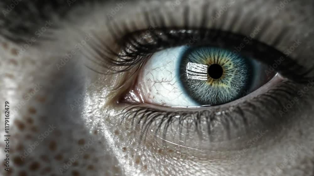 Aufkleber this artwork features a striking close-up of an eye showcasing intricate lash details and vibrant ir