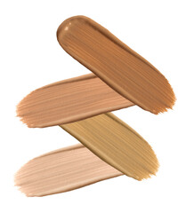 Liquid foundation of different shades on white background, set. Top view