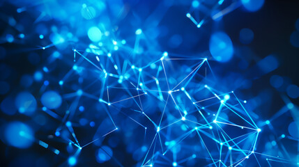Futuristic Abstract Network with Blue Glowing Lines and Nodes Illustration for Technology and Science Visualizations