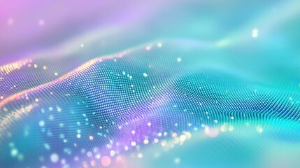 Abstract pastel wave background with glowing particles.