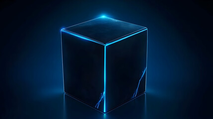 Dark Cube 3D Render Blue Neon