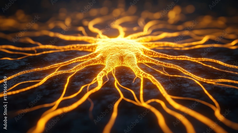 Poster Glowing Neural Pathways with Intricate Light Patterns in Dark Space