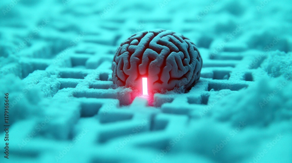 Poster futuristic concept of brain on abstract background in neon colors